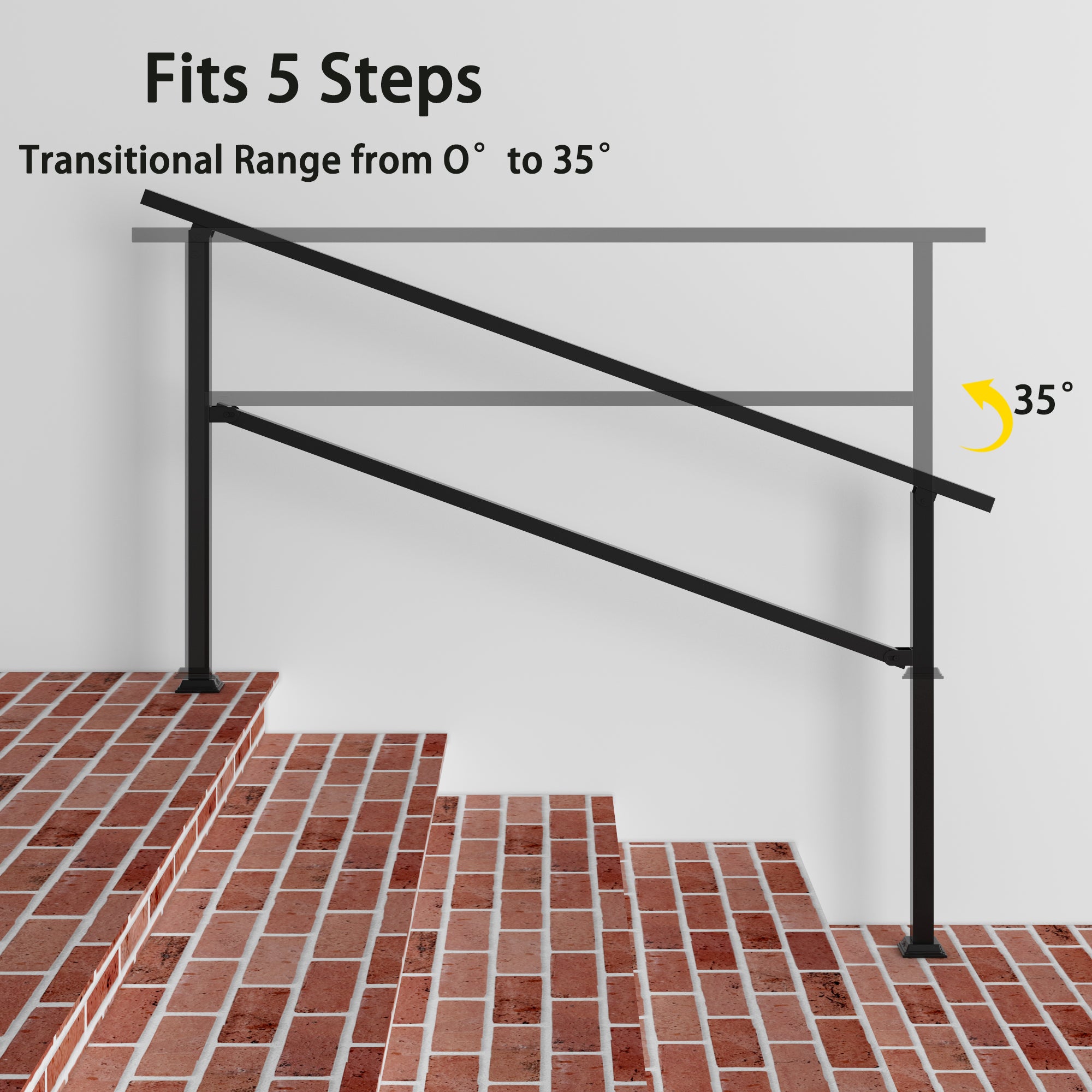 68.5 inch Minimalist Satin Black Stair Banister with Adjustable Angle