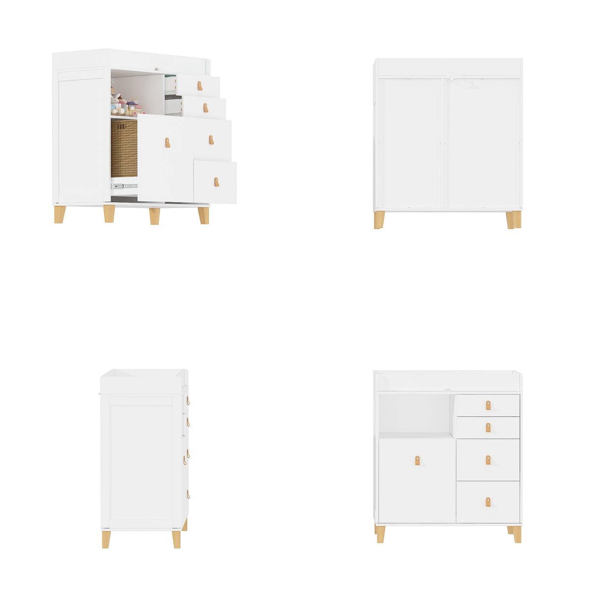 47.2" Modern White Changing Table Dresser with 3 Drawers & 2 Storage Cabinets