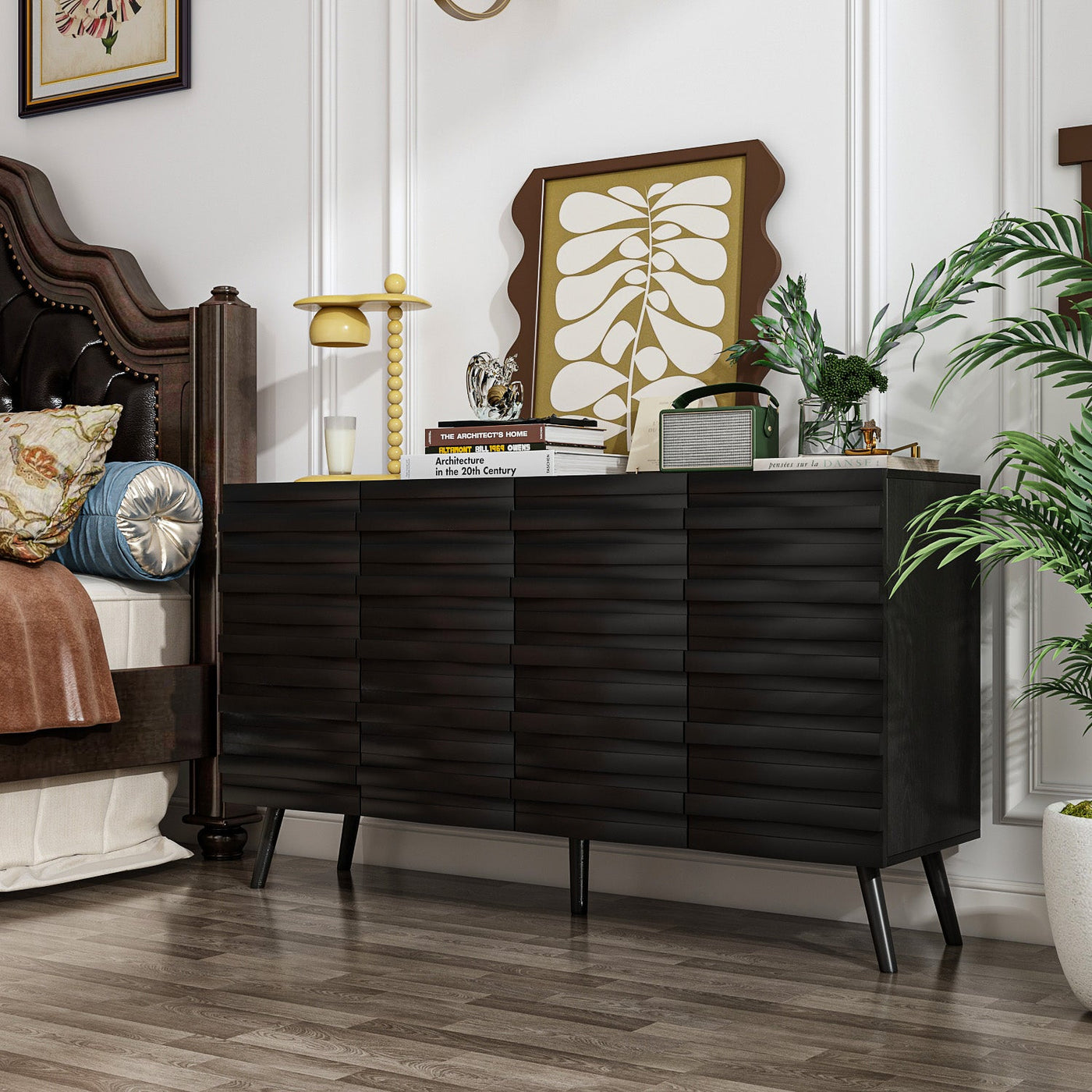 55.1" Modern Minimalist Black Buffet Cabinet with Storage