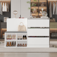 47.2" Modern White 4-Shelf Chest With Top And Comfortable Bench
