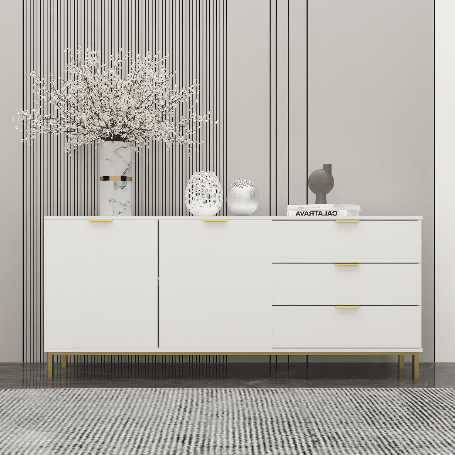 Buffet Bar 3 Drawers & 2 Doors Sideboard Storage Buffet Cabinet Credenza Coffee Bar