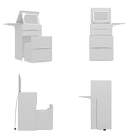 19.8" Modern White Makeup Vanity Table With Flip Top Desktop, LED Lighted, Storage Makeup Stool, Side Shelves