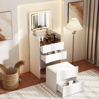 18.7" Modern White Makeup Vanity Desk with Lights and Flip Mirror