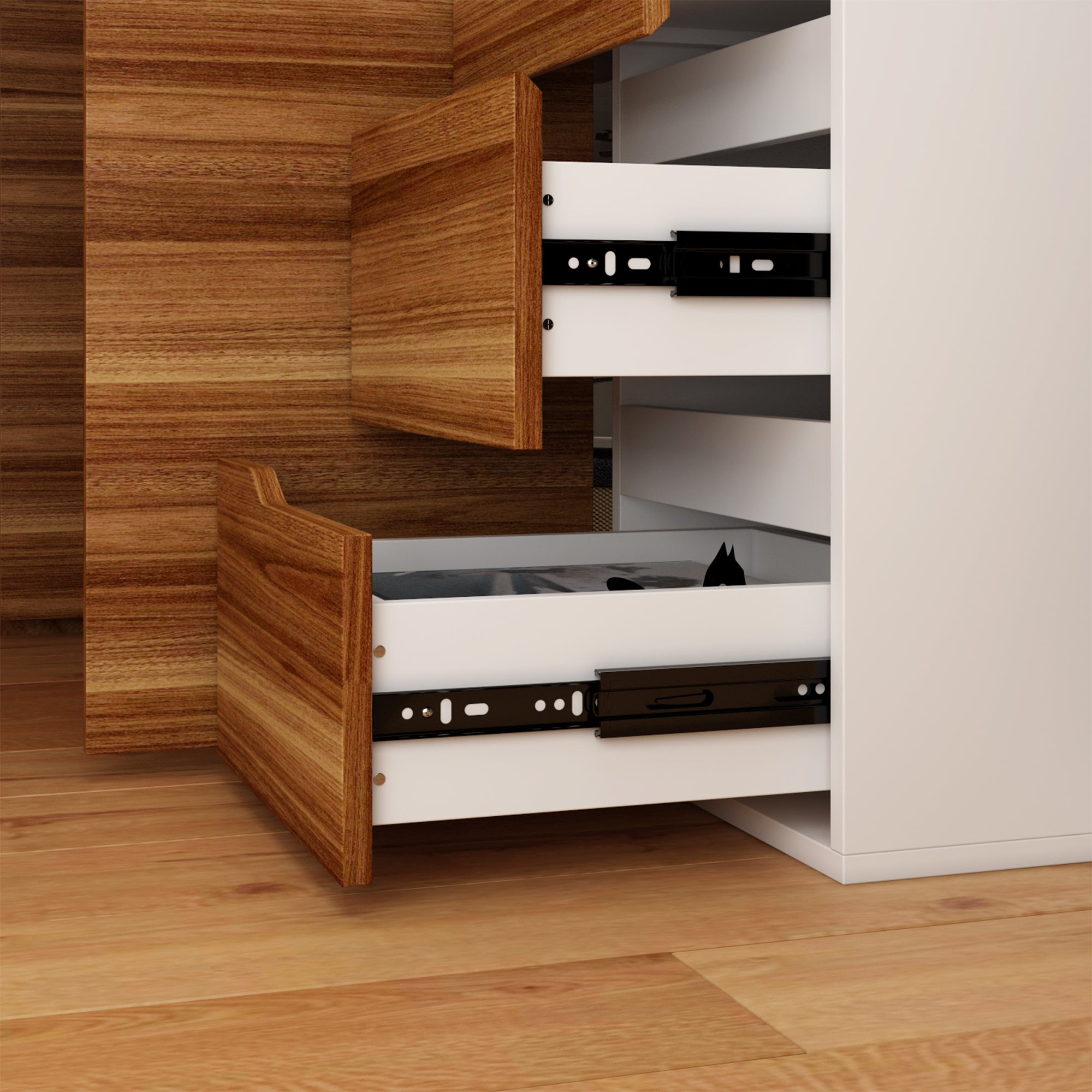 L-Shaped Corner Computer Desk with Drawers Brown Wood Grain