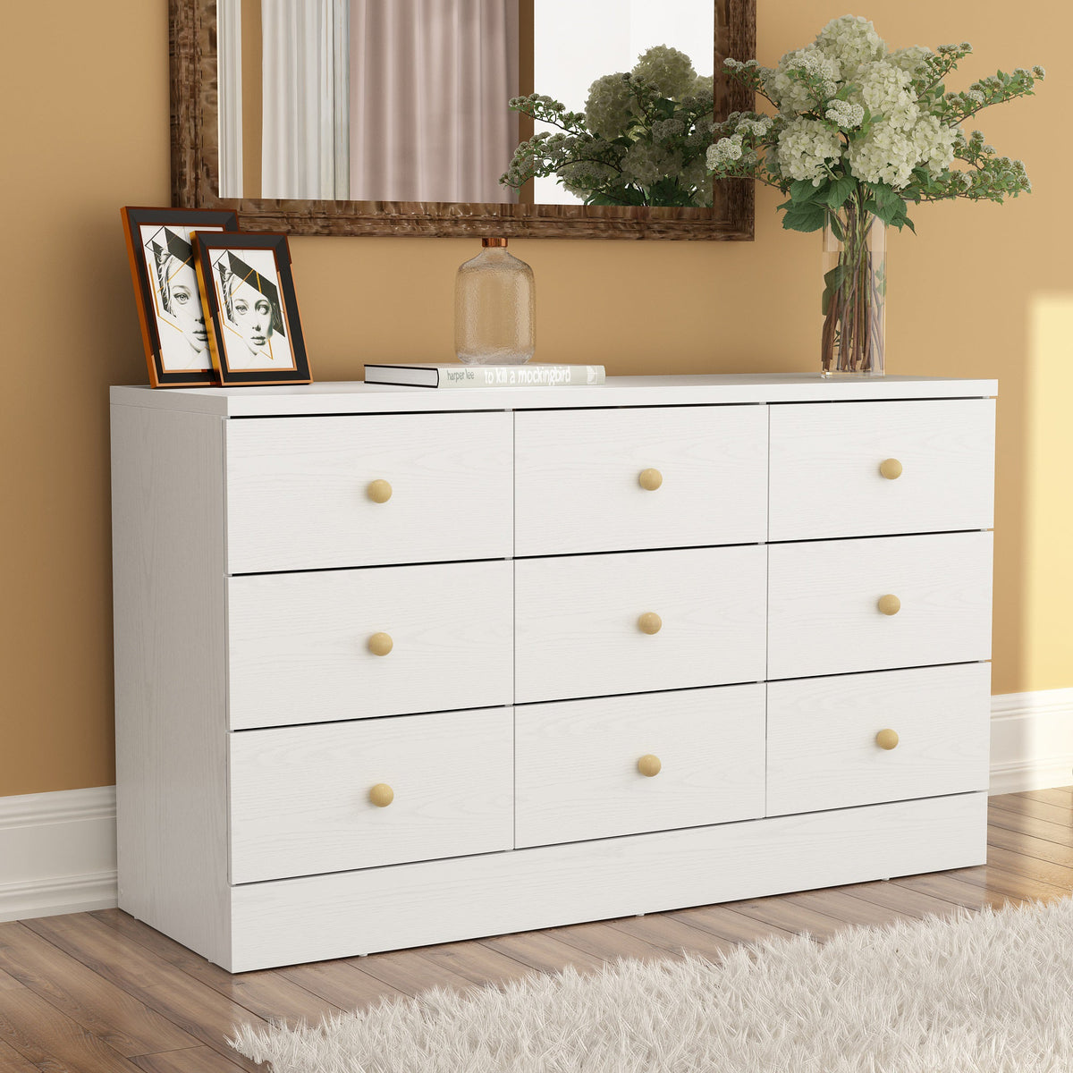 47.2" Modern White Dresser With 9 Pull-out Drawers