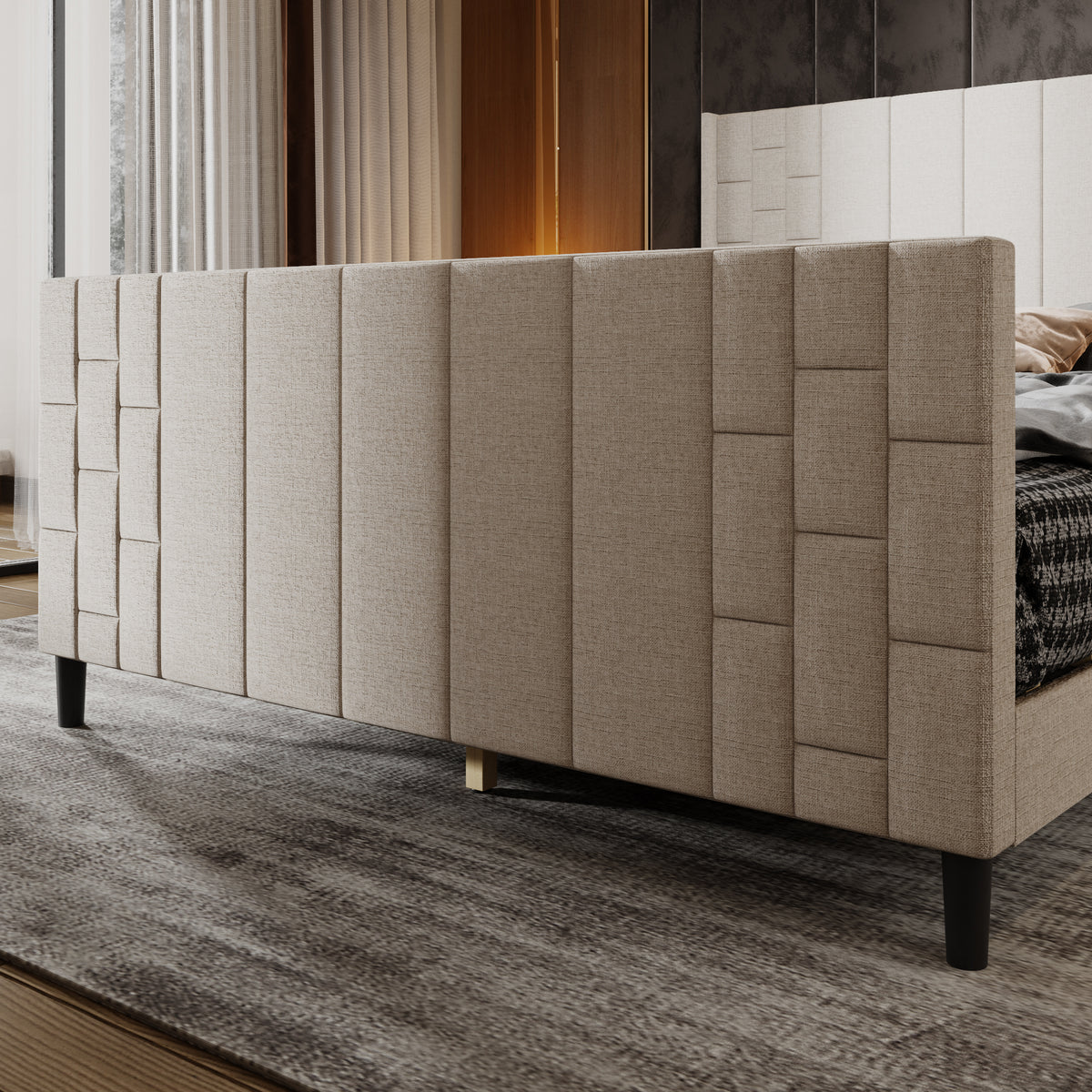 61.8 inch Modern Beige Platform Bed with USB Ports