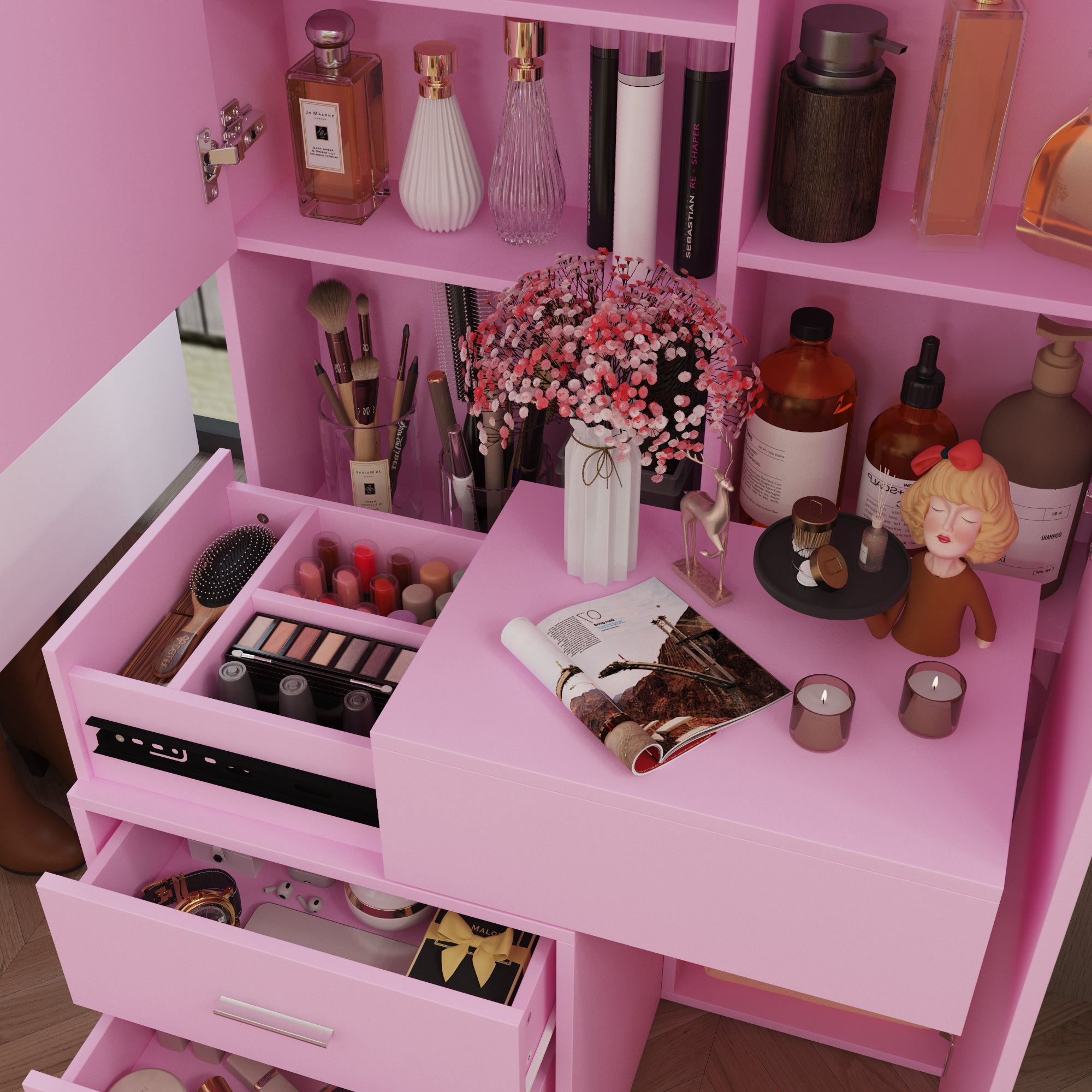 63'' H 3 Drawer Armoire Wardrobe With Adjustable LED Dressing Mirror