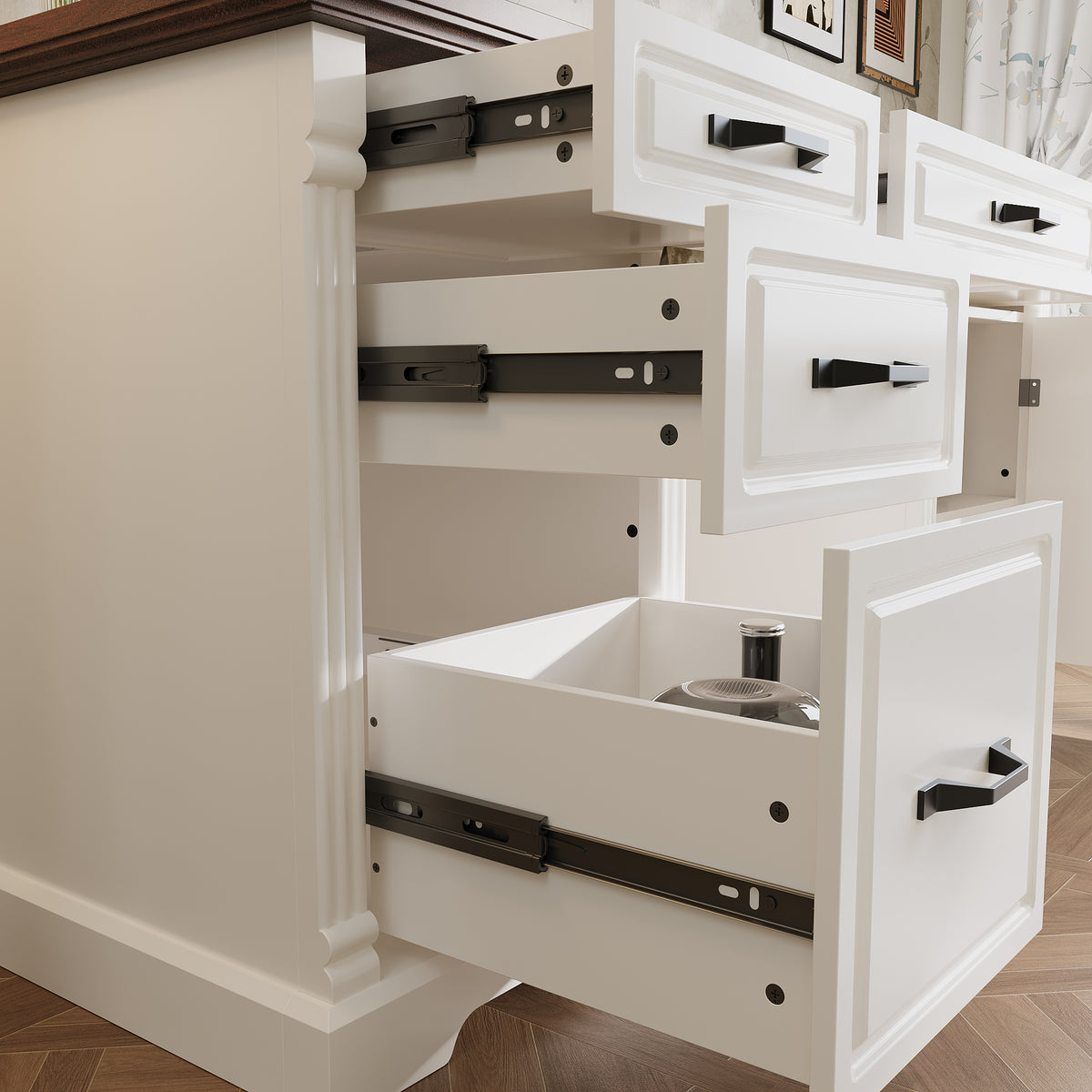 59" Traditional Walnut & White Computer Desk with 5 Drawers
