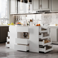 47.2" Modern White Kitchen Island with 14 Drawers and Tempered Glass Top