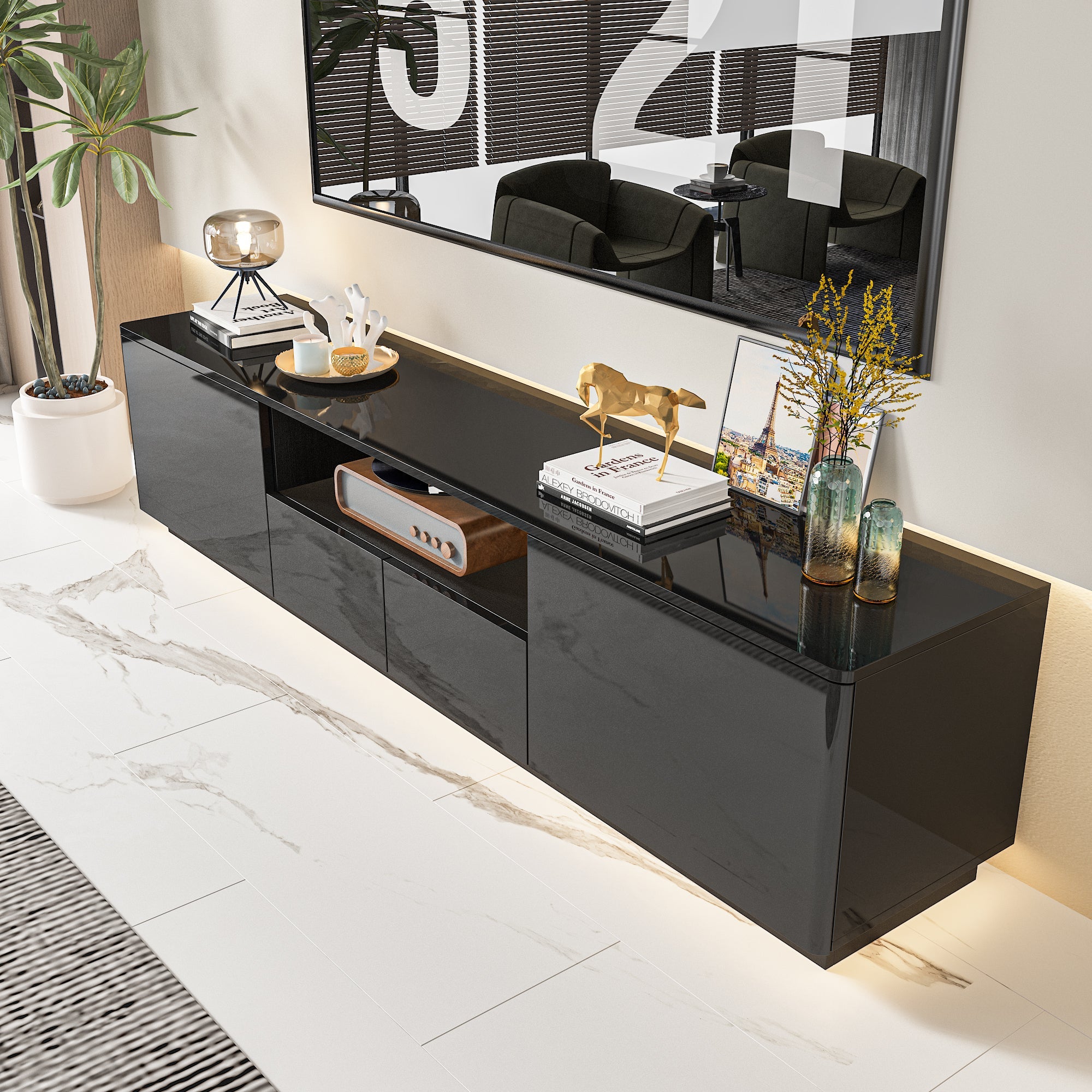 LED TV Stand Console Table Entertainment Center High Gloss