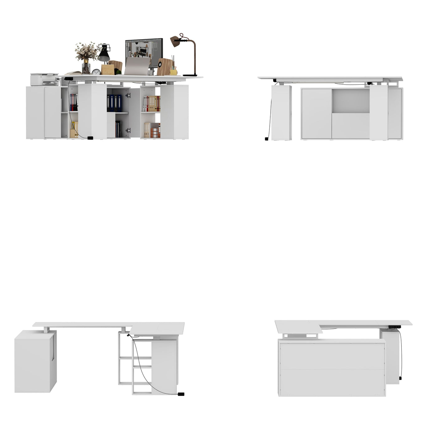 63" Modern White U-Shaped Standing Desk with 3 Memory Presets, Drawer and Open Storage
