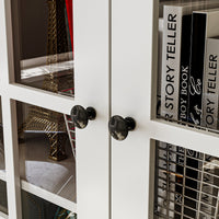 63" Modern White Tall Bookcase with 6 Drawers & 4 Tempered Glass Doors