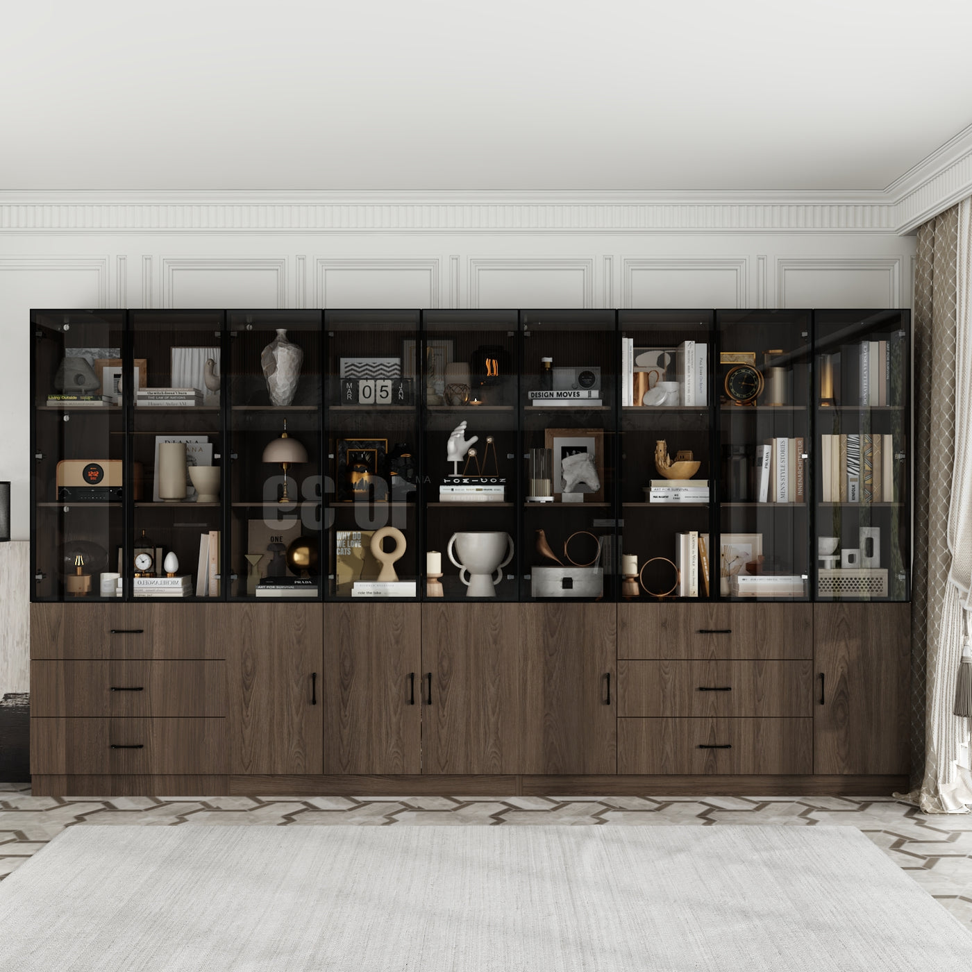 Geyma 141.7" Extra Wide Display Cabinet with 6 Drawers and LED Lights
