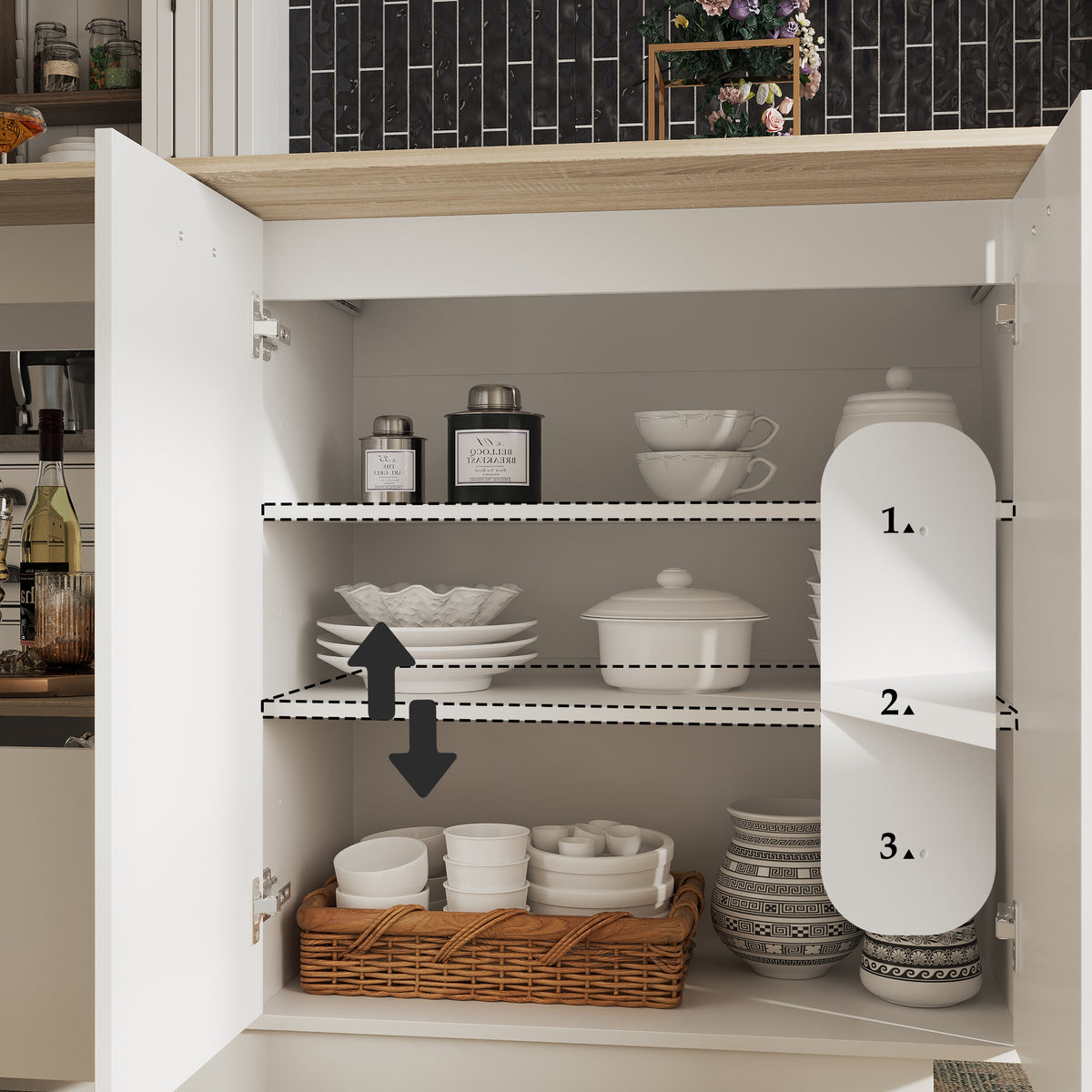 59.1" Kitchen Island with Extendable Tabletop, Storage Cabinet and Adjustable Shelves