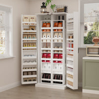 31.5" Modern White Kitchen Pantry with Rotating Food Storage Shelves, Adjustable Shelves, and Door-mounted Racks