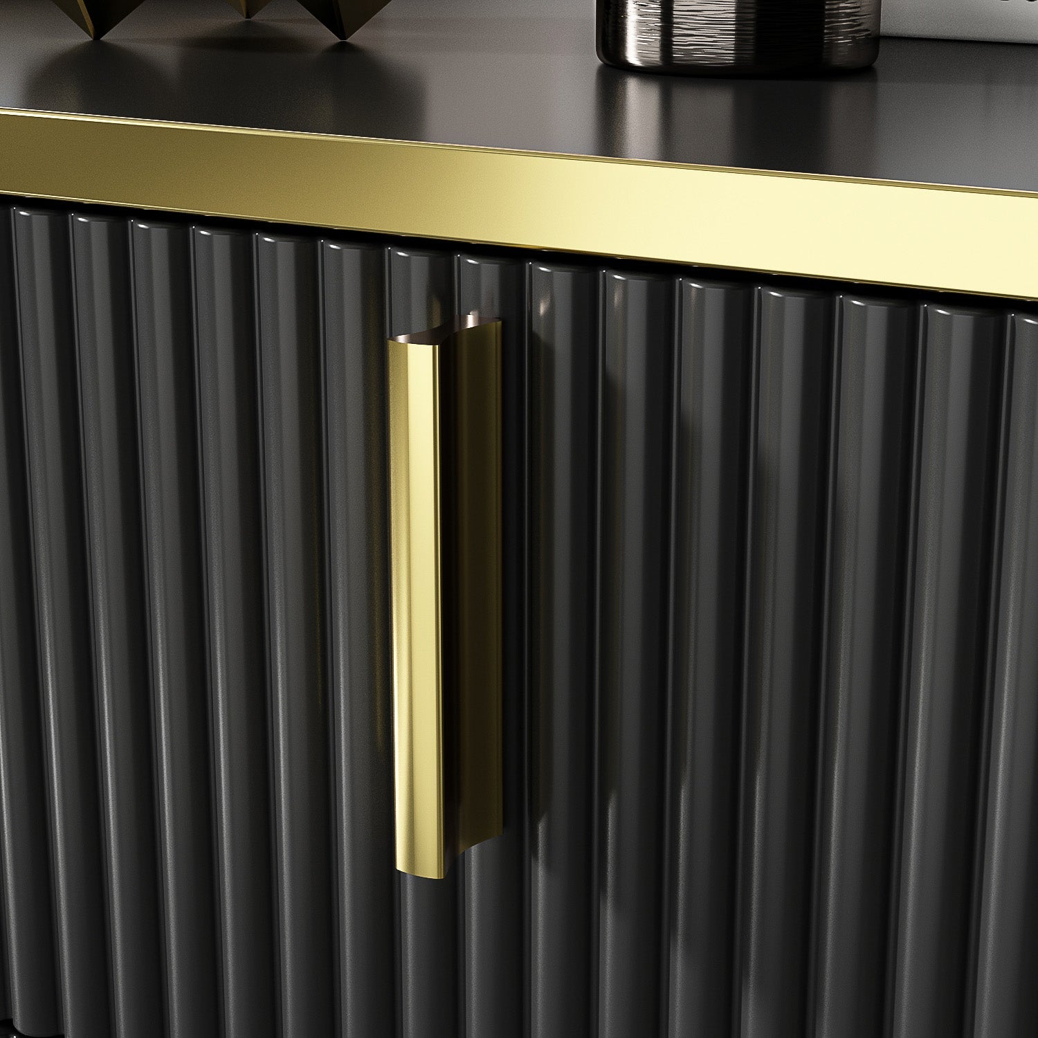 Wide Sideboard Buffet Storage Cabinet in Black with Drawer & Pop-up Doors