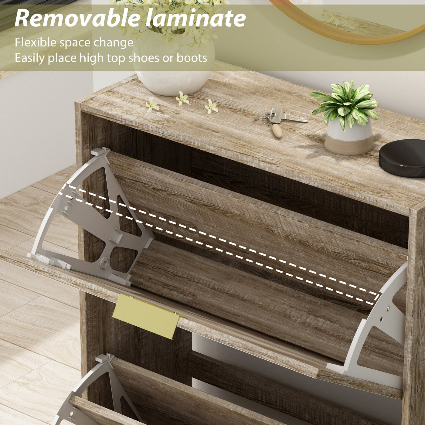 Entryway Shoe Storage Cabinet with 3 Flip Drawers Wood Shoe Cabinet Shoe Organizer with Mirrored Front
