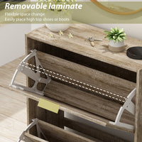 Entryway Shoe Storage Cabinet with 3 Flip Drawers Wood Shoe Cabinet Shoe Organizer with Mirrored Front