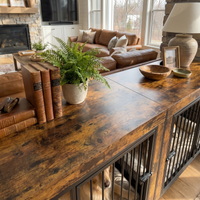 78.7" Rustic Wood Double Dog Crate End Table with Divider & Raised Legs