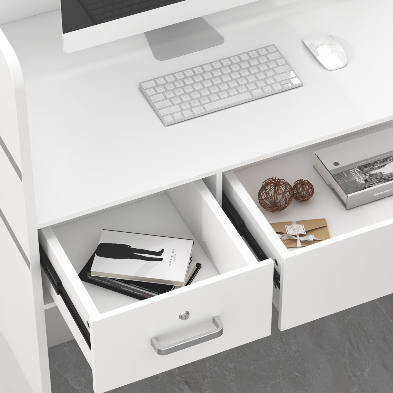 Modern Wooden Reception Desk Computer Table with Filing Cabinet Lockable Storage 47"W