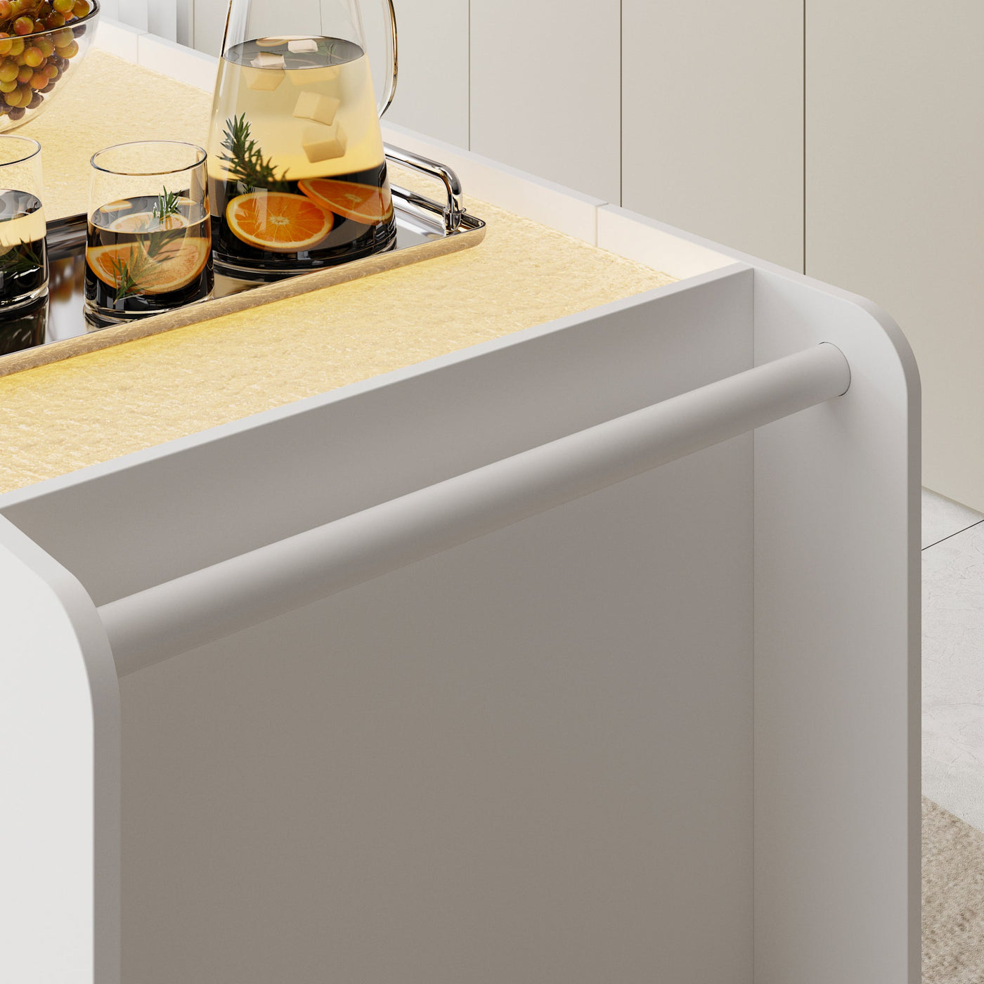 47.8" Rolling Kitchen Island Cart with Glass Top and Light