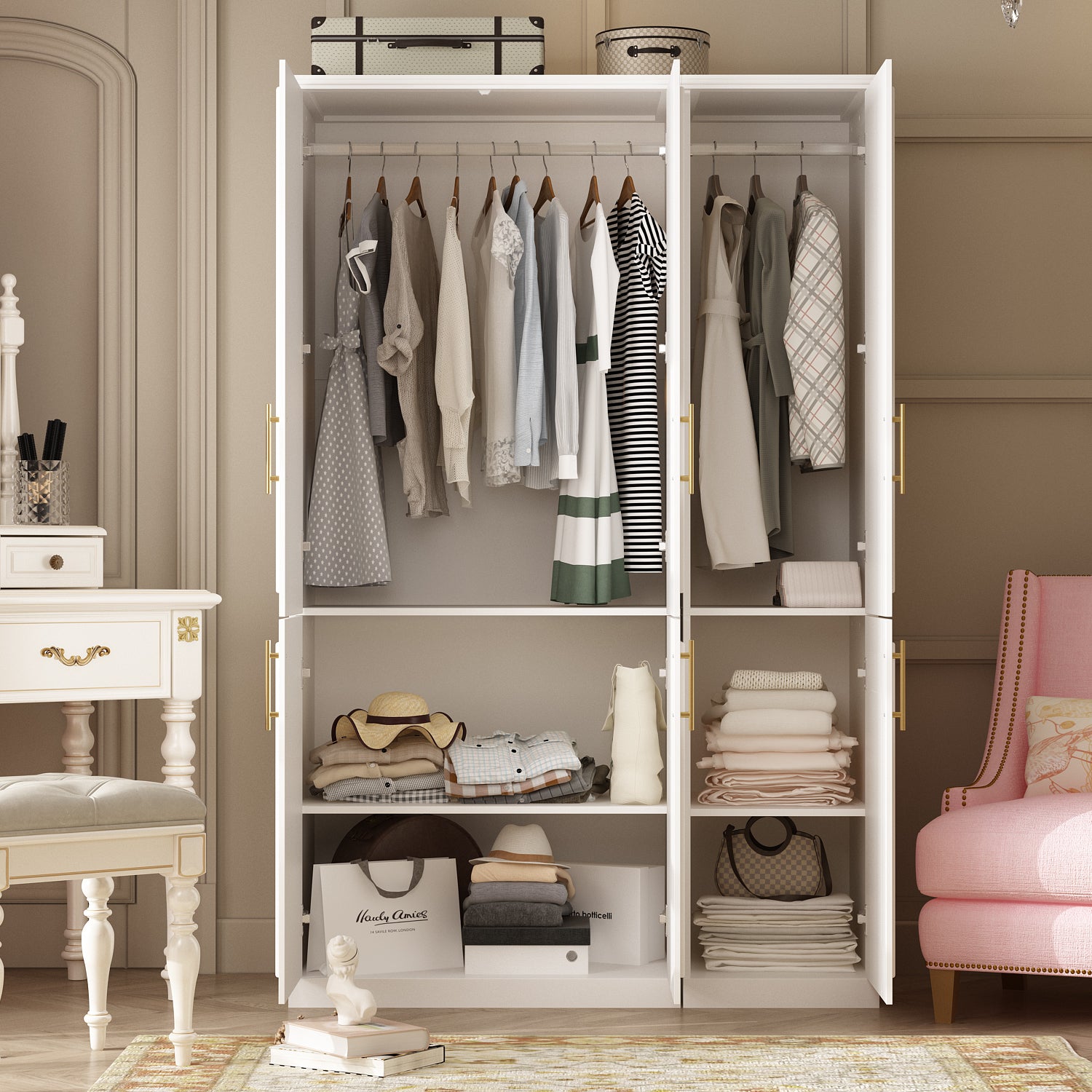 74.9'' H 6-Door Wardrobe Armoire with 2 Hanging Rods