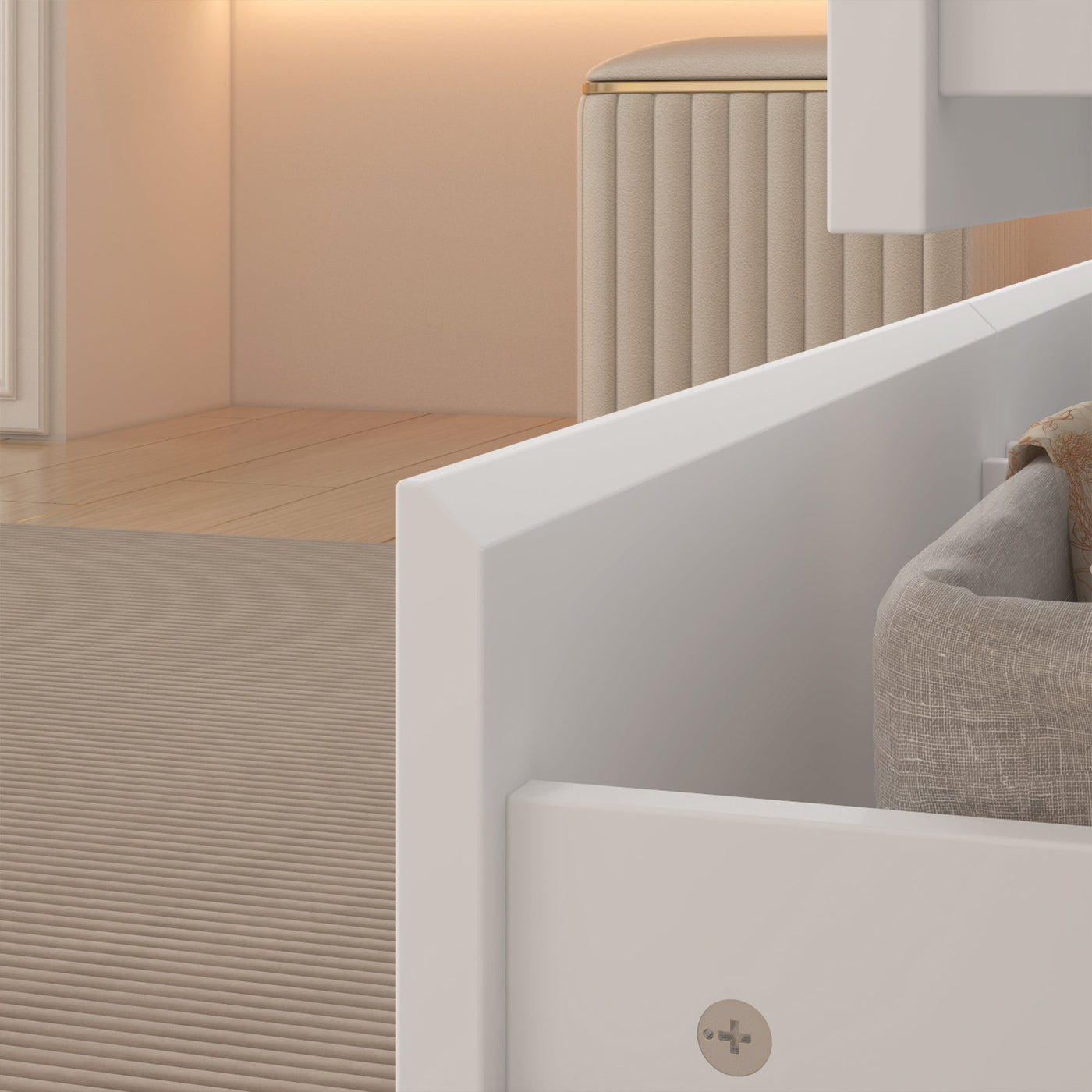 63" Modern Minimalist White Closet System With 9 Drawers And Central Mirror