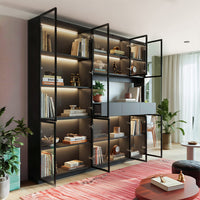 Varda 78.7" Large Bookcase with Glass Doors and 3-Color Changing LED Lights