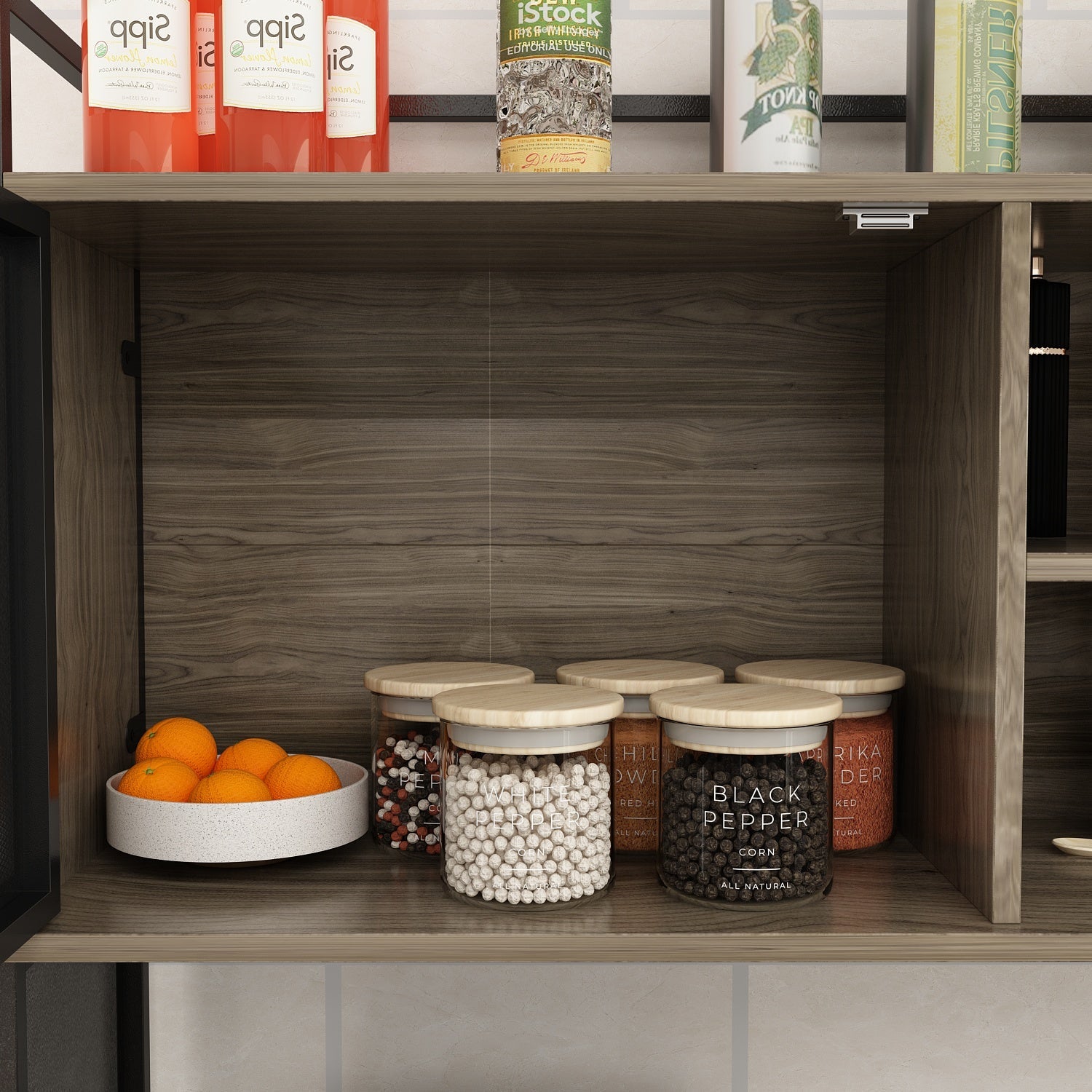 Large Kitchen Sideboard Display Cupboard with Drawers and Mesh Doors Wood Grain