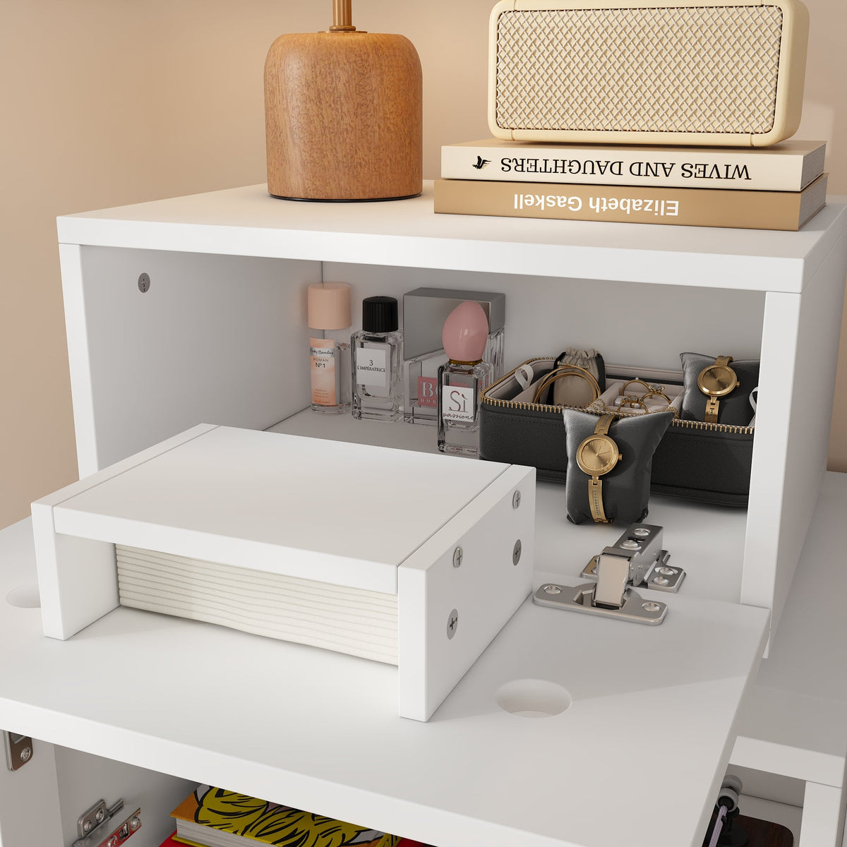 18.9" Modern Creative White Nightstand With Robot Shape And 360°Rotation