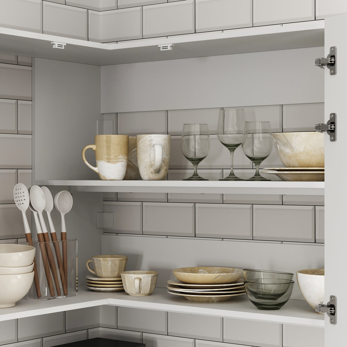 40" Modern White Kitchen Pantry Cabinet with Upper & Lower Cabinets