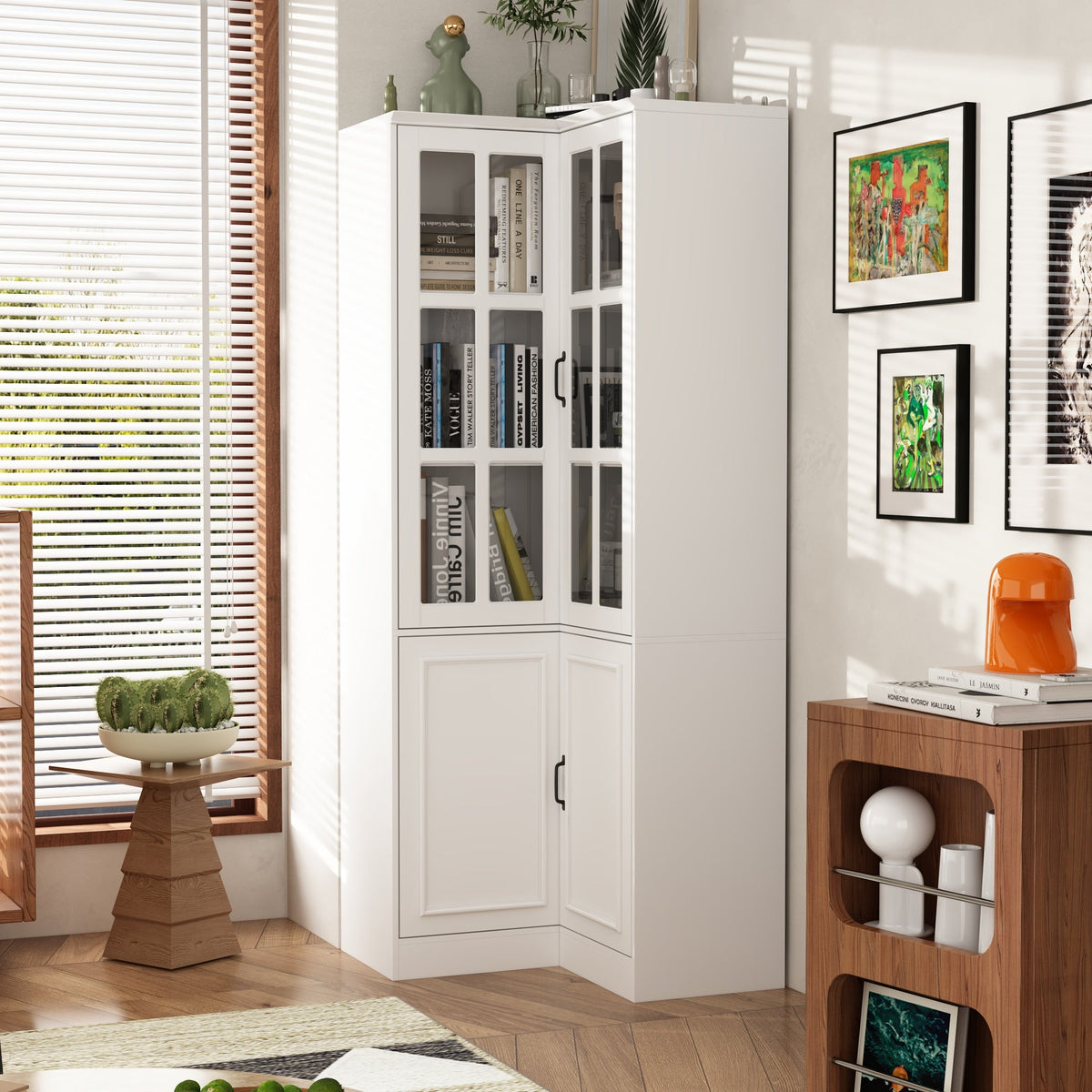 31.5 inches Modern White Wide Corner Home Office Cabinet