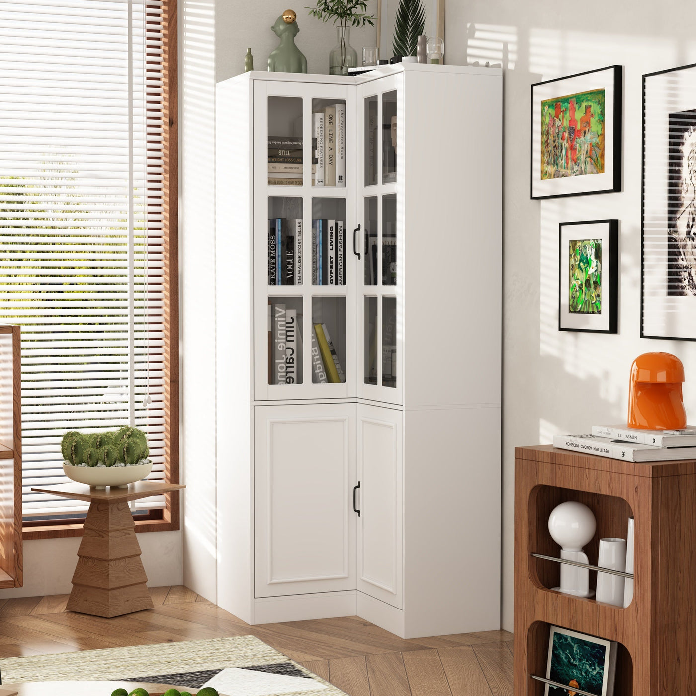 31.5" Modern White Wide Corner Home Office Cabinet