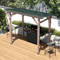 103.4" Natural Cedar Grill Gazebo with Hardtop Roof and Side Tables