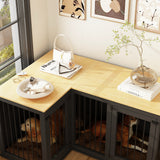 58.7 inch Rustic Black Corner Dog Crate with Steel Divider