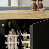 77.3" Modern Black Kitchen Island with Adjustable Shelves and Butcher Block Top