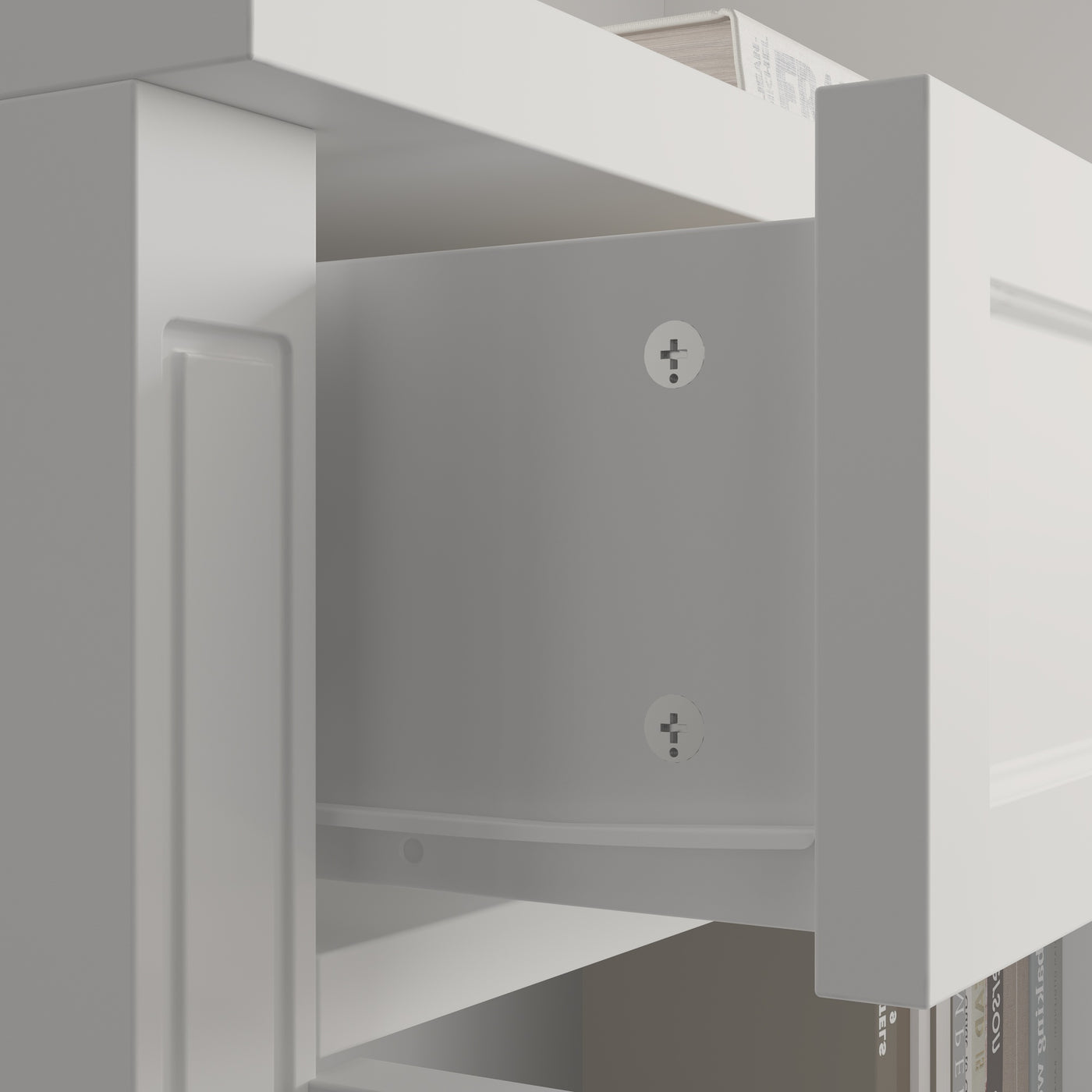 102.4" White 6‑Tier Open Bookcase Storage Cabinet with 3 Drawers & 6 Closed Base Doors