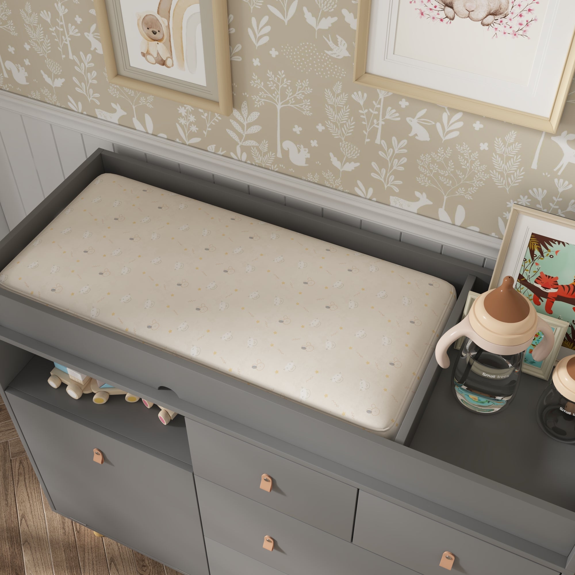 Baby Change Table Dresser Nursery Table Dresser 5 Drawers with Open Storage