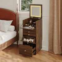 15.7" Mid-century Brown Movable Vanity Table with LED Mirror & 4 Drawers