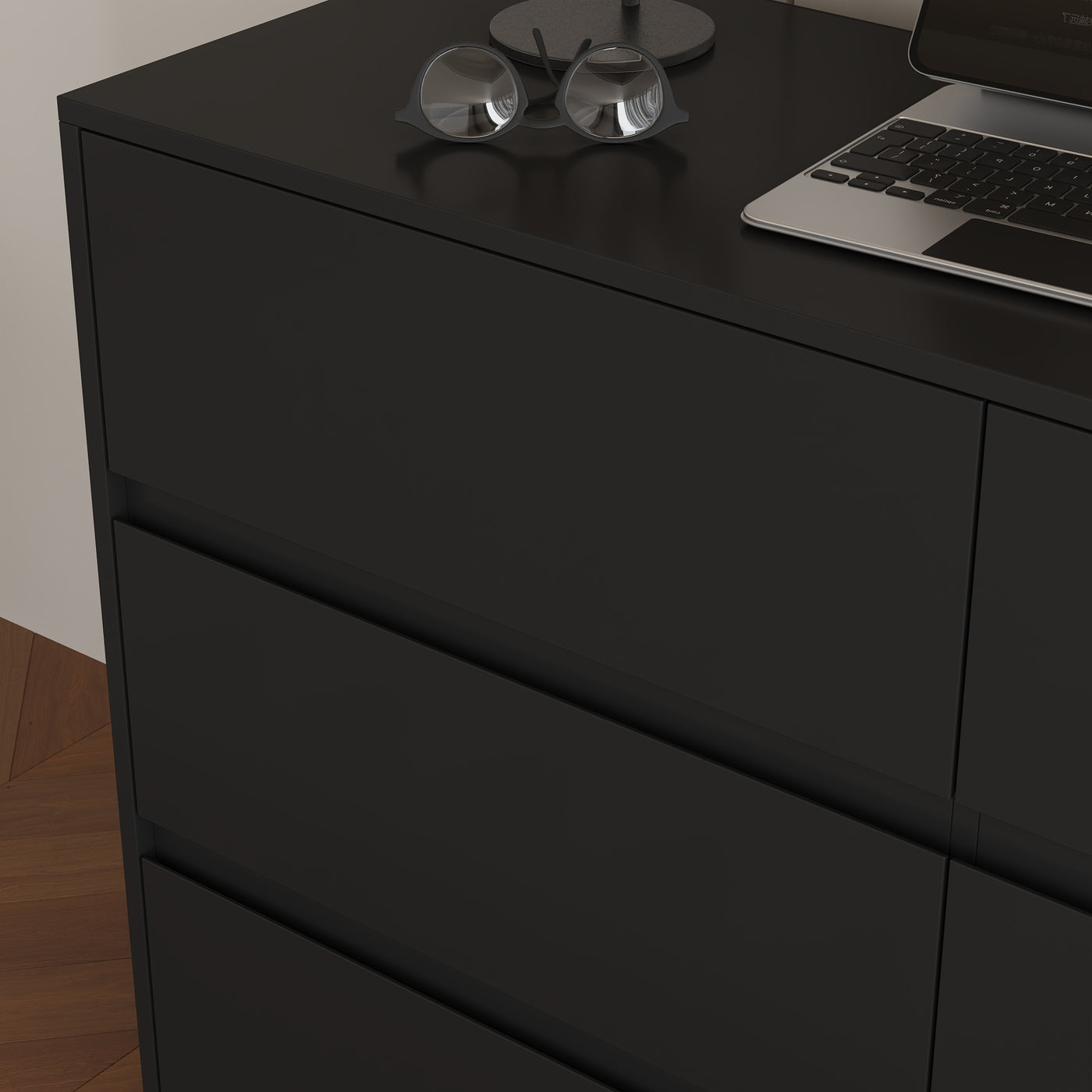 51.2" Modern Minimalist White/Black L-Shaped Rotatable Dresser Writing Table with 6 Drawers