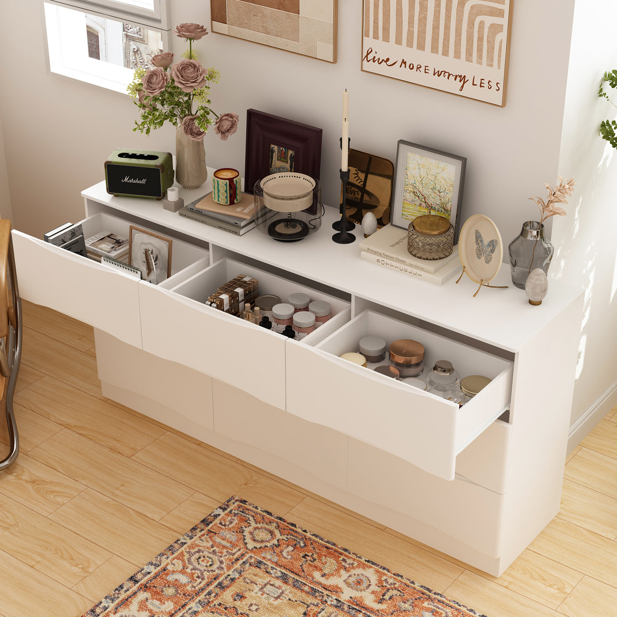 63" Elegant White 9-Drawer Dresser with Recessed Pulls