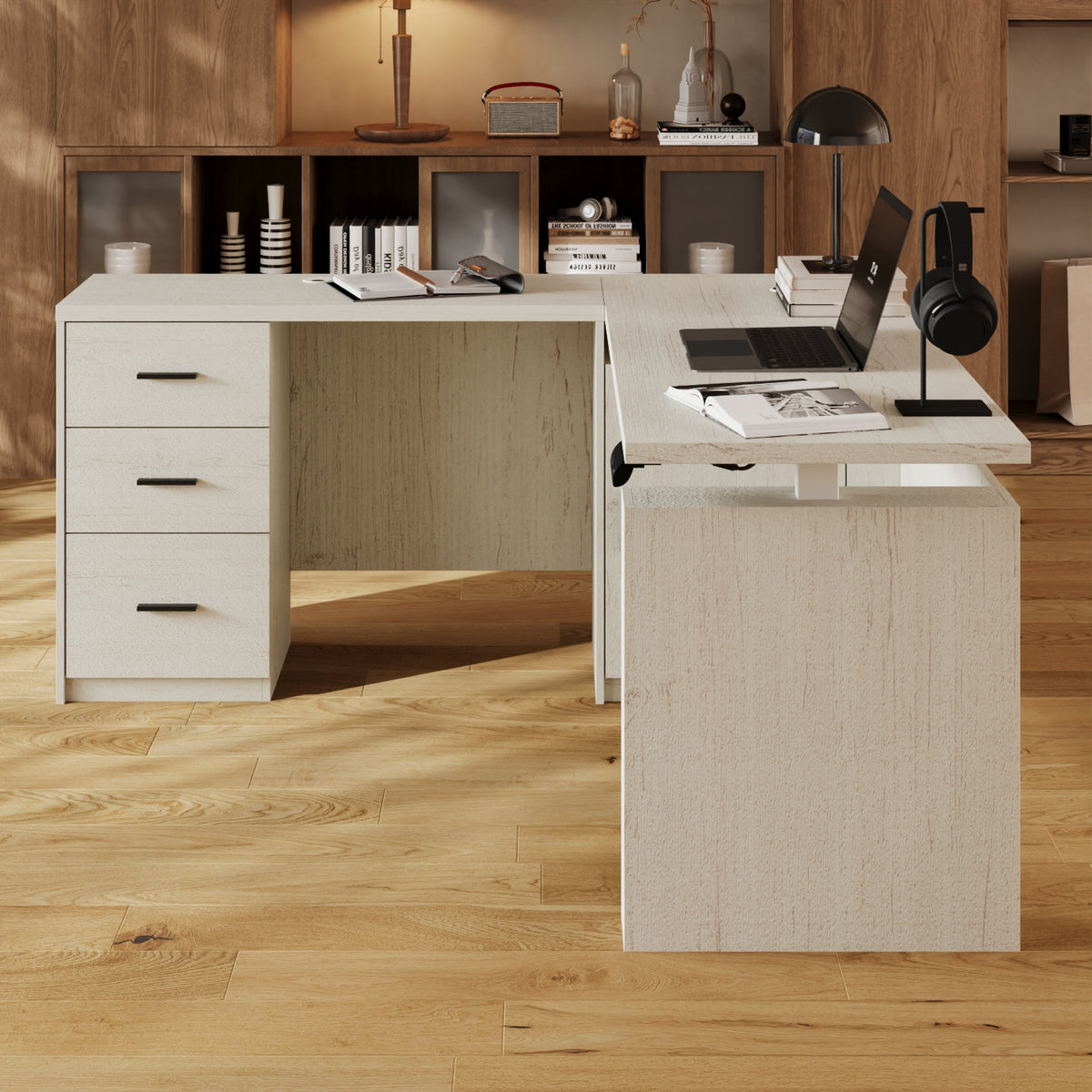 63 inch L-Shaped Standing Desk with 3 Drawers