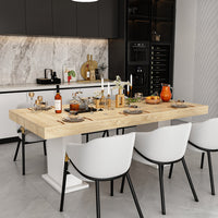 78.7" Modern Natural Rectangular Dinning Table With Two Marble Legs