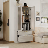 31.5" Modern Minimalist Natural Glass Display Cabinet With Gold Handles And Storage Drawers