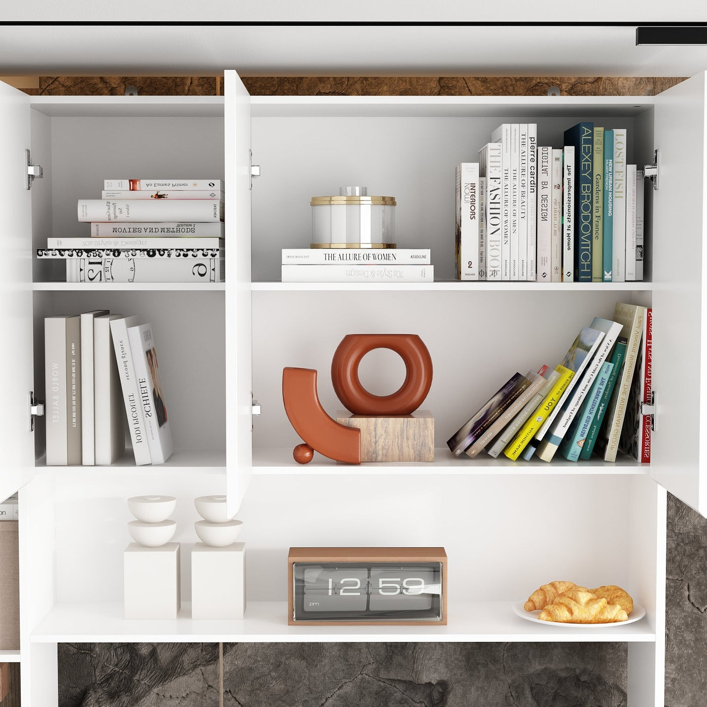94.5" Modern White Desk with Hinged Doors and Pull-out Drawers