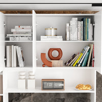 94.5" Modern White Desk with Hinged Doors and Pull-out Drawers