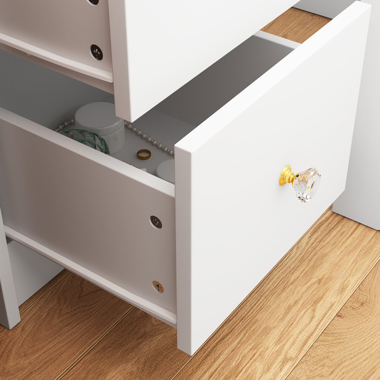 55.1'' H Glam Makeup Vanity Set With Socket , LED Light, Stool