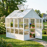 81" White Wood Outdoor Greenhouse with Polycarbonate Panels, Adjustable Roof Vents & Reinforced Frame