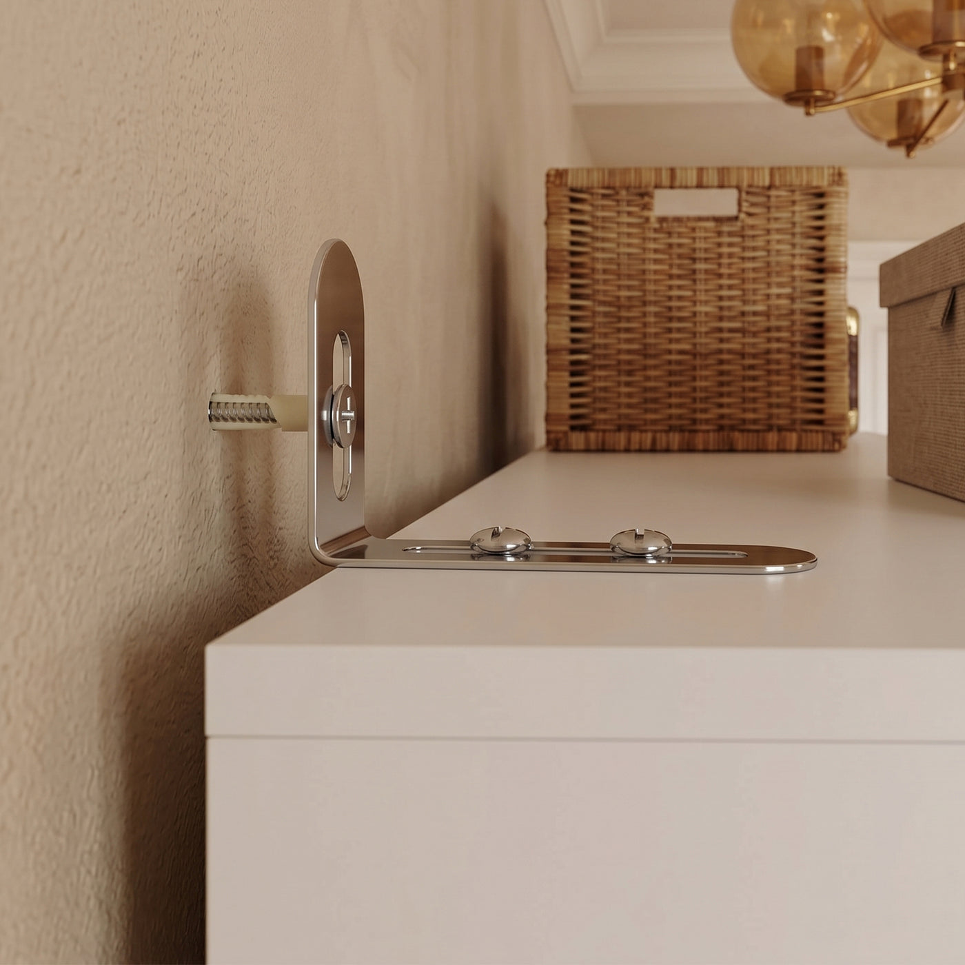 59.8" Modern Farmhouse White 4-Door Wardrobe with Geometric Slat Doors, 4 Drawers and Black Handles