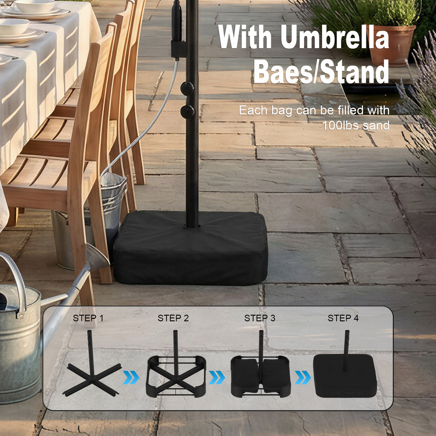 118" Double-Sided Patio Umbrella with Misting System  and Base